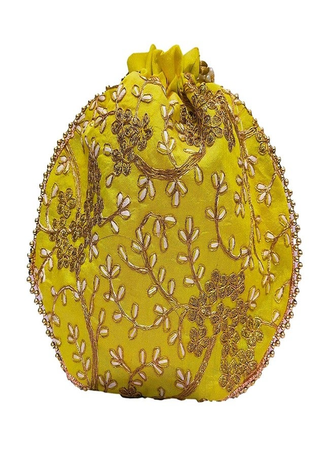 athizay مجموعة حقائب بوتلي من أثيزاي (4 قطع) (أحمر، خوخي فاتح، أصفر، وردي) للنساء، حقائب يد هندية تقليدية مع رباط وتطريز عرقي - Image 5